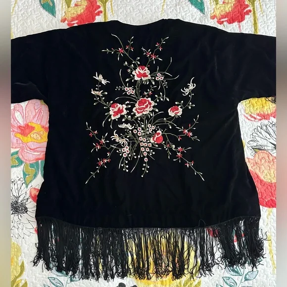 Reba by Reba McEntire Black Velvet Embroidered Fringe Jacket - Picture 3 of 4